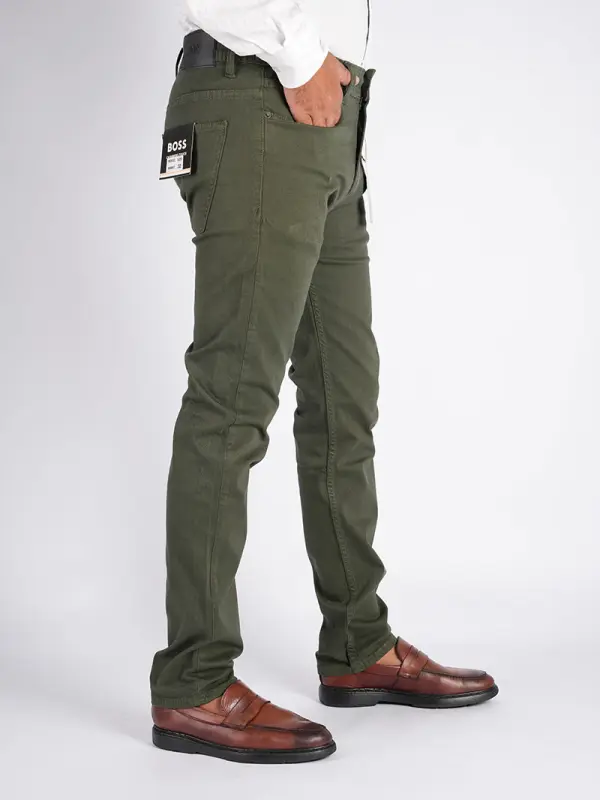  Pantalon en toile piqué de coton 5 poches Ref-BS4328PQ ( Vert Olive )